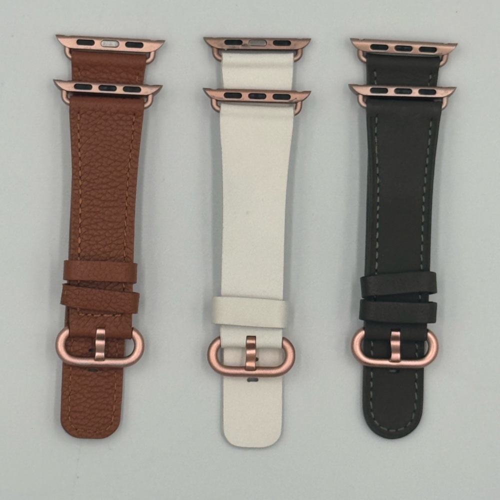 3 Genuine Leather Interchangeable Bands w/ Rose Gold Hardware for Smart Watches